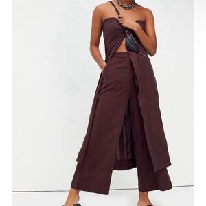 Free People Brown Banita Set Strapless Top and Wide Leg Pants Size XS